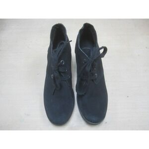 Bobs‎ Skechers Boots Womens 9M Black Bootie Leather Lace UP Wedge Hidden Heel